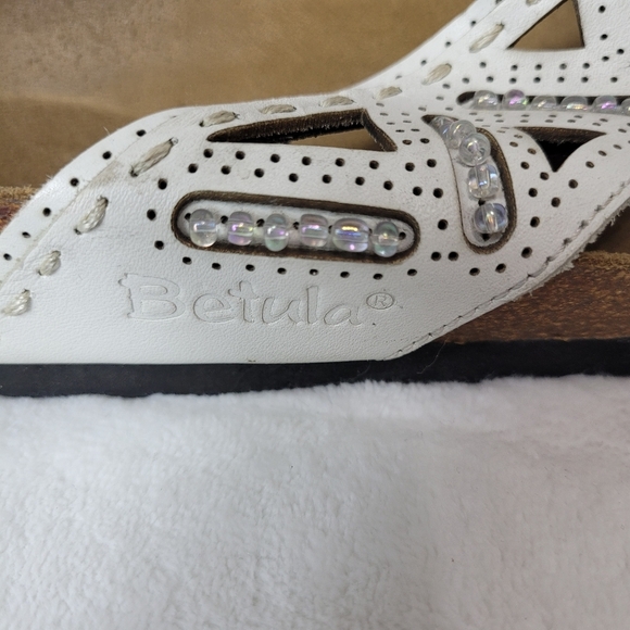 BETULA By Birkenstock Rhinestone Jewel Embellished Leather White Sandals S 10 - Picture 8 of 10